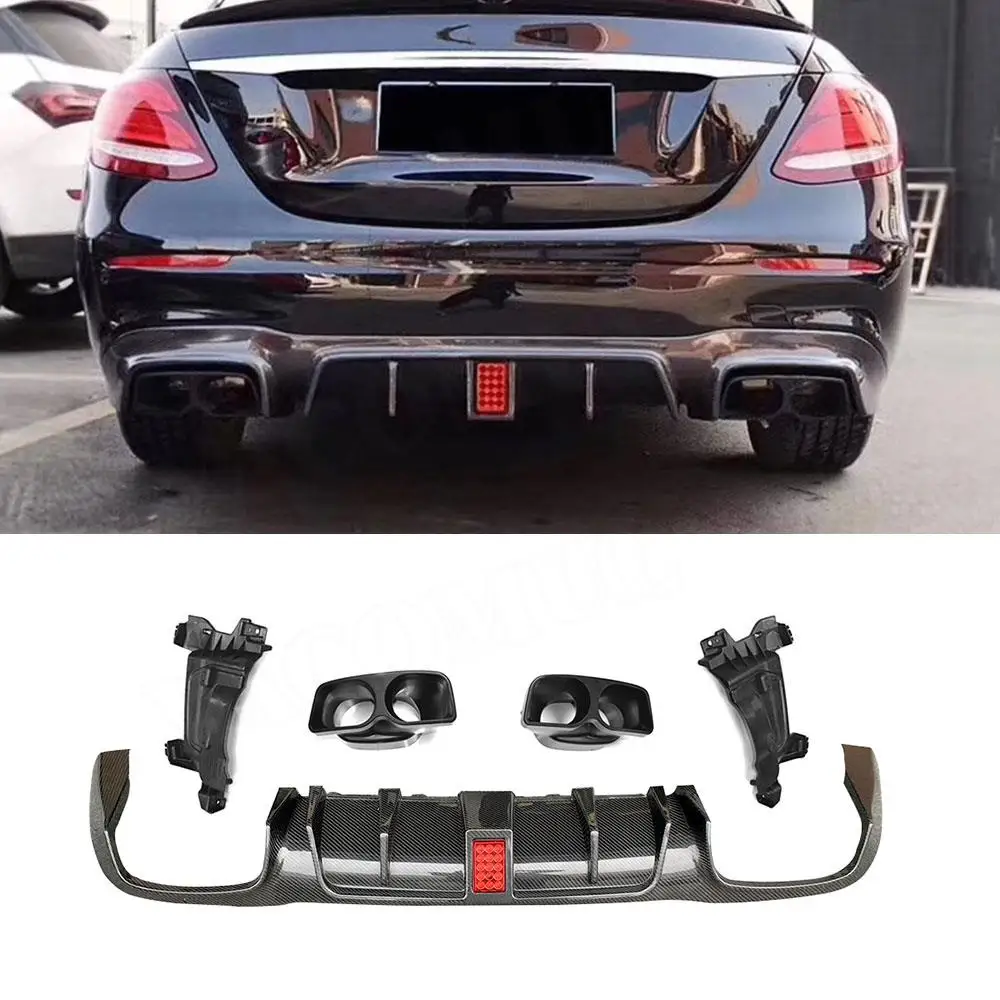 VACOMUL Dry Carbon Fiber Rear Bumper Lip Diffuser With Muffler Tip for Benz E Class W213 E200 E300 E63 AMG Sport Sedan 2017-2020