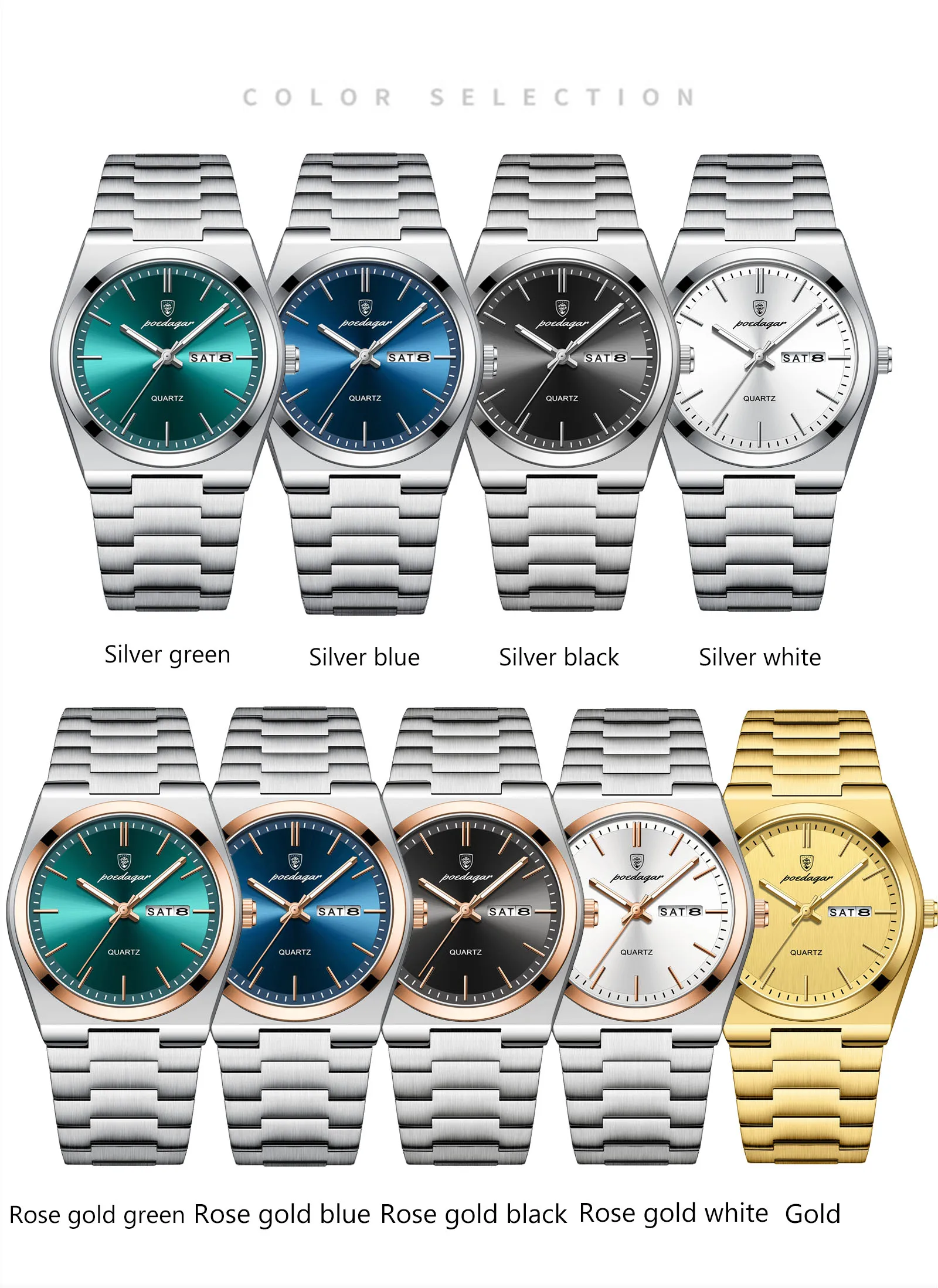 POEDAGAR Mode Klassische Mann Uhr Wasserdicht Leucht Datum Woche Luxus Männer Uhr Edelstahl Quarz Business herren Uhren – Detail 7