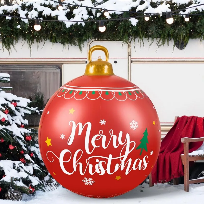 60 سنتيمتر في الهواء الطلق عيد الميلاد نفخ مزين الكرة البلاستيكية العملاقة الكبيرة الكبيرة كرات زينة شجرة عيد الميلاد لعبة الكرة بدون ضوء