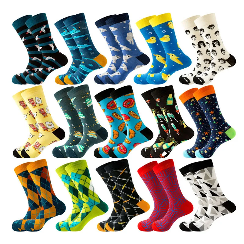 

New Happy Man Socks Fashion Animal Food Geometry Creative Hip Hop Street Trend Stockings Japanese Harajuku Fun Couple Socks