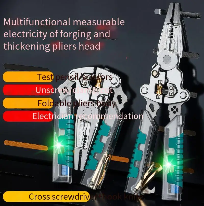 New Heavy-Duty Foldable Wire Stripper with Built-in Voltage Tester-Multi-Functional Electringcian Tool for Wire Cutting & Stripp
