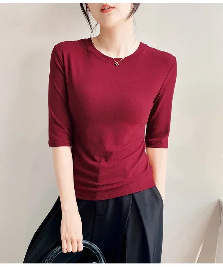 2026 Basic Einfarbiges Kurzarm-T-Shirt mit Rundhalsausschnitt, Eng Anliegend, Sommerliches Casual-Oberteil für Damen, Y2K Vintage Top, Harajuku Streetwear – Detail 16