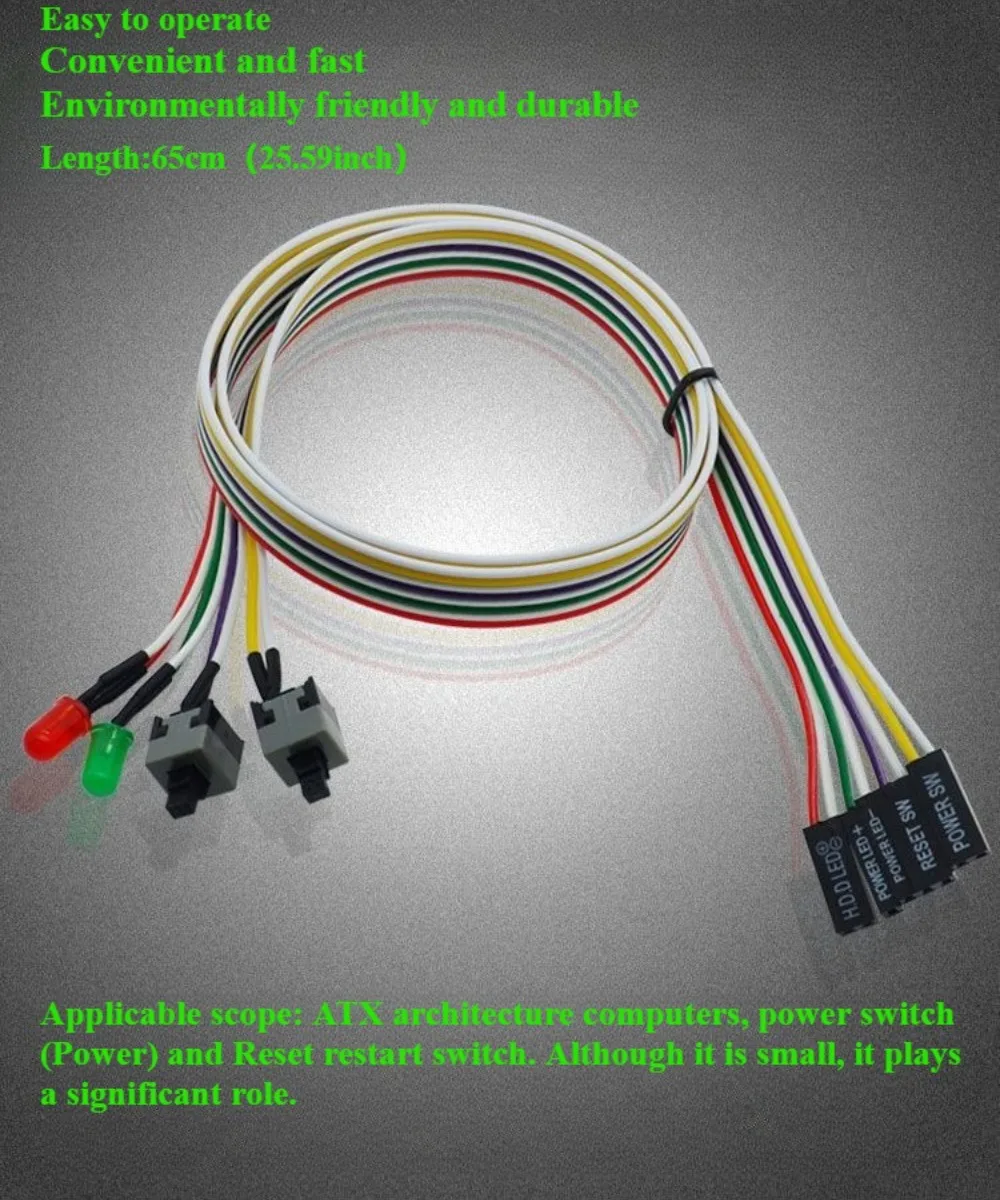 

1PC 65CM Computer Case Power Reset Switch Cable with LED Indicator for ATX Motherboard PC Power On Off Button Wire DIY Desktop C