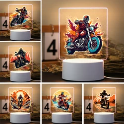 New Cool Cartoon Driving Motorcycle Man 3D Arcylic LED Night Light Holiday Birthday Valentines DayGift For Men Women Home Decor