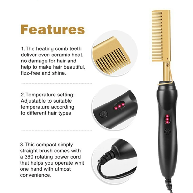 Hair Straightener Comb Wet&Dry Hair Straightener Curling Iron Household Electric Comb 3In1 Straight Curling Comb