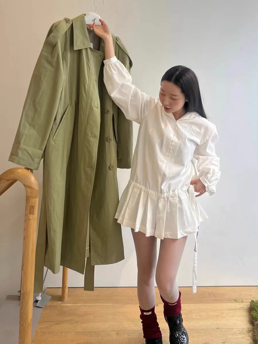 Romantic Bow-Tied Pleated Spring Summer Women's Dr High Waist A-Line Casual Sle Long Sve  Collar Two-Piece Set