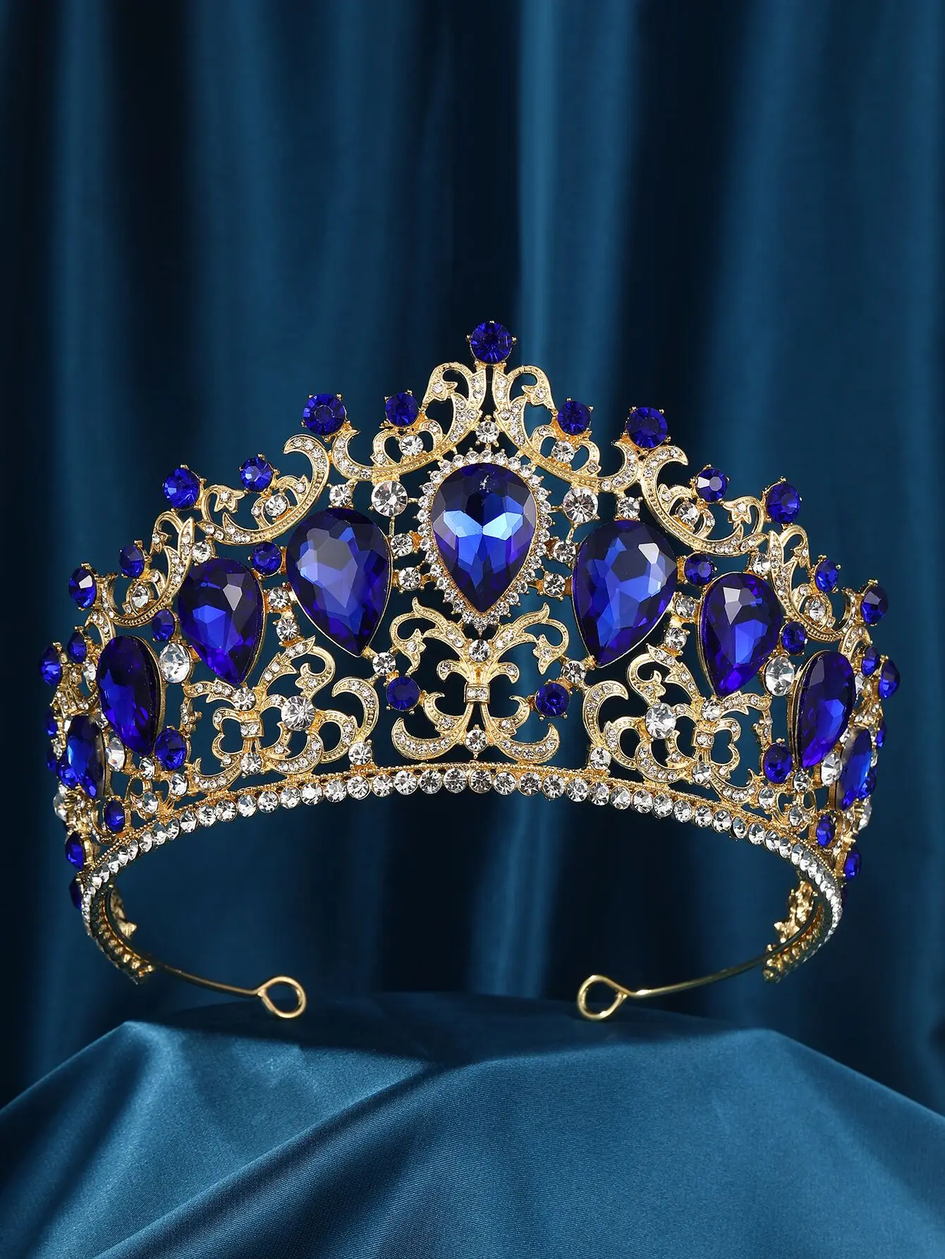 Baroque 5 Colors Green Pink Opal Crystal Big Tiara Crown For Women Girls Wedding Party Bridal Elegant Hair Dress Jewelry