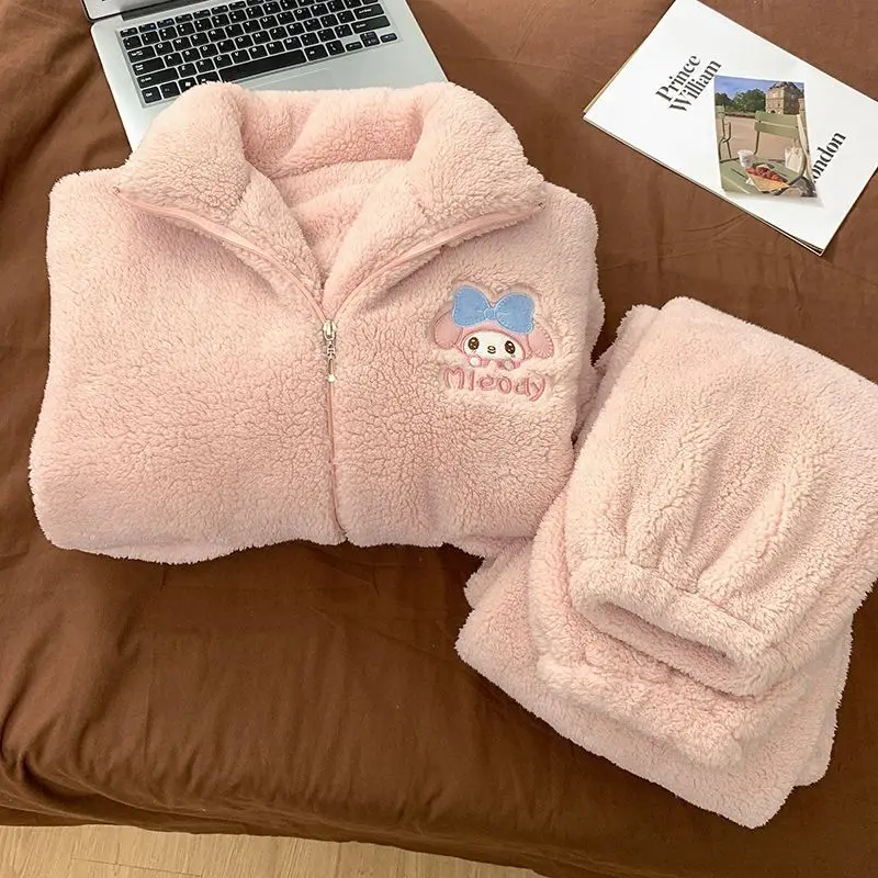 الوردي بلدي ميلودي أزياء الكرتون لطيف منامة للفتيات سميكة الدافئة سستة سترة أفخم ملابس المنزل يمكن ارتداؤها خارج