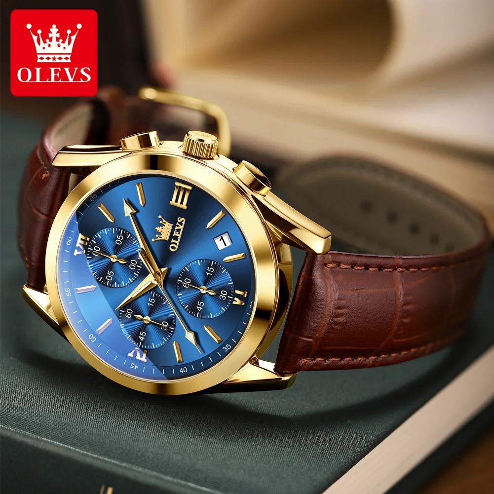 OLEVS 2872 Men Watch Original Leather Strap Original Waterproof Luminous Multifunctional Watch for Men