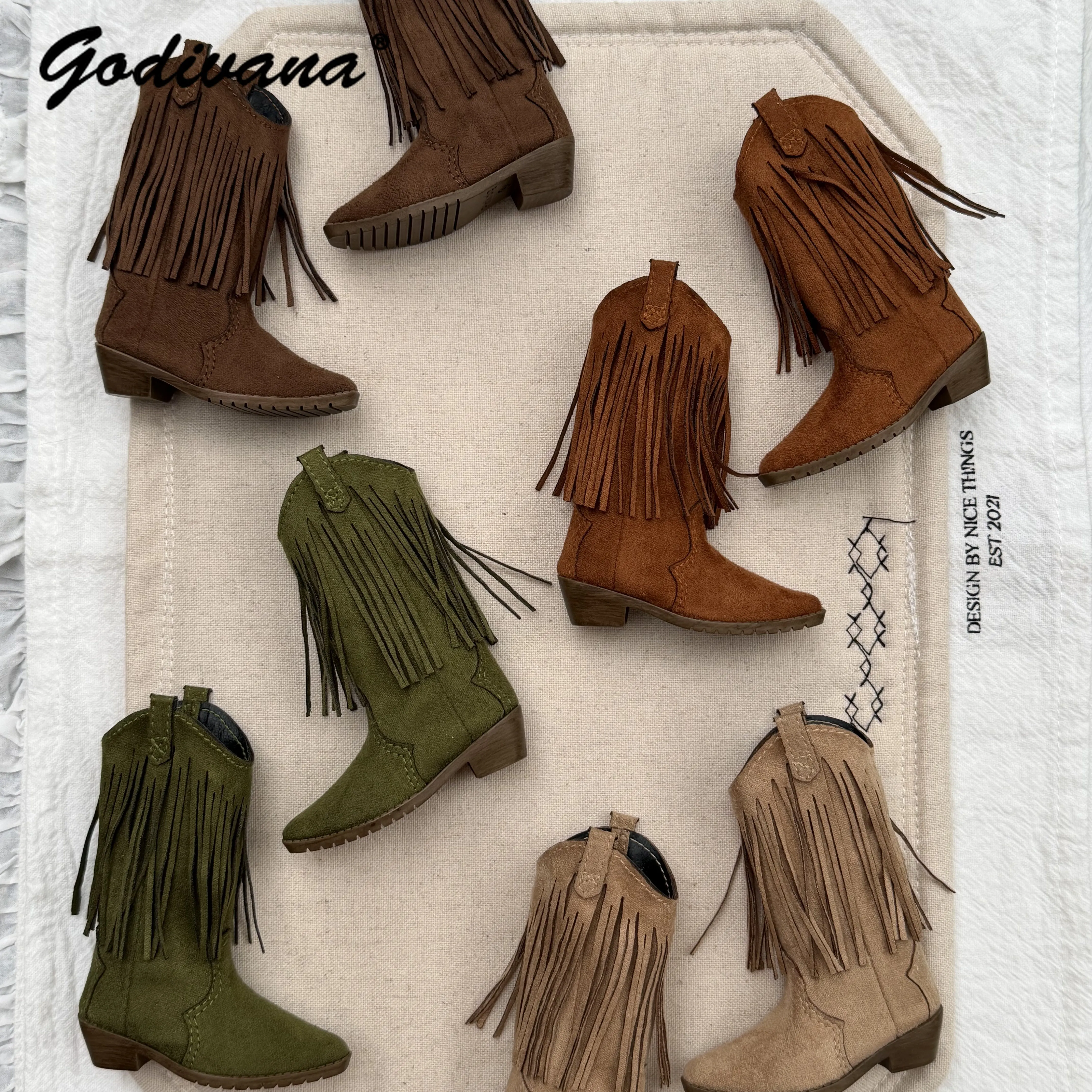 1/4 BJD Doll Shoes Vintage Western Fringe Cowboy Doll Boots Suede‑Texture Mid‑Calf Retro Country Style Footwear for 1/4 BJD