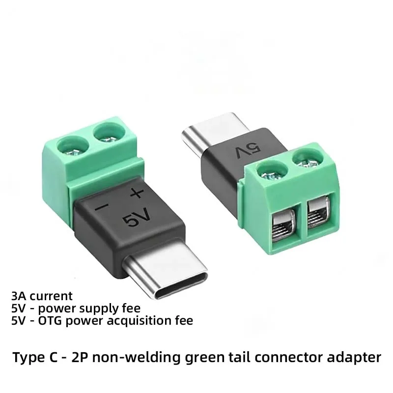 5PCS Type C circular 2-pin solderless green terminal connector for USB quick connection 5V mobile phone charging