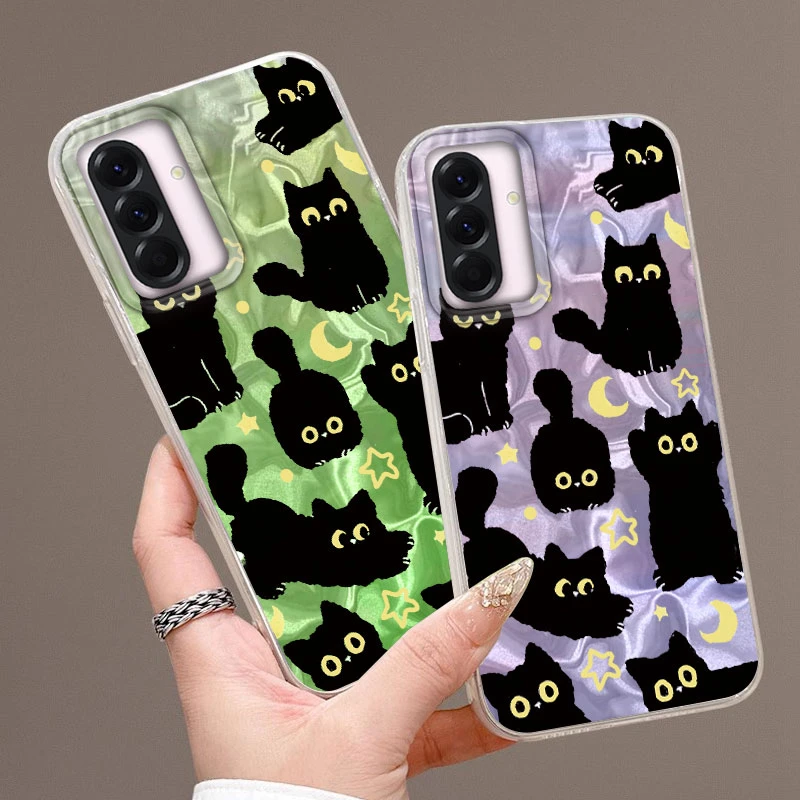 Süße schwarze Katzen Handyhülle für Samsung Galaxy A16 A26 A36 A56 A25 A35 A55 A14 A34 A54 S21 S22 S23 S24 S25 Plus FE Ultra Cover