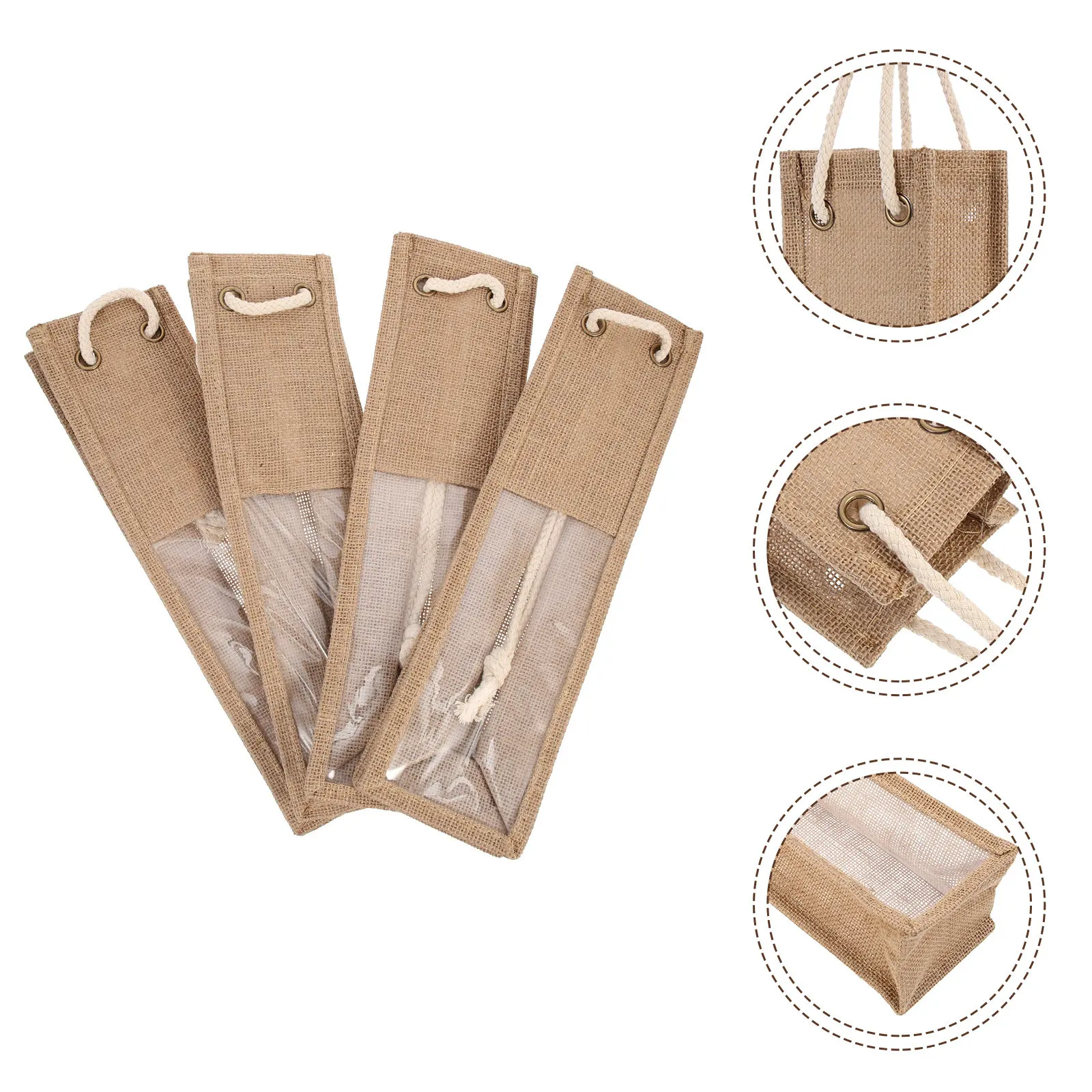 4Pcs Heavy Duty Jute Burlap Wine Bag Elegant Retro Style Portable Bottle Pouch with High Tensile Strength for Gifting Wine At