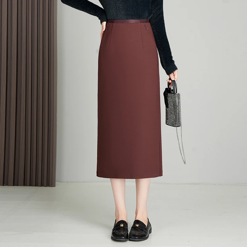 

Юбка-миди с высокой талией и прямым вырезом для женщин, деловая профессиональная асимметричная утягивающая юбка трапециевидной формы с подолом, осеннее новое поступление