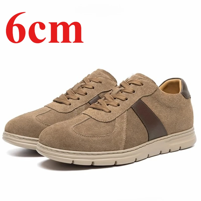 

Genuine Leather Inner Height Increasing 6cm Training Shoes for Men's Autumn Suede Board Shoes Commuting Retro Casual Shoes Male