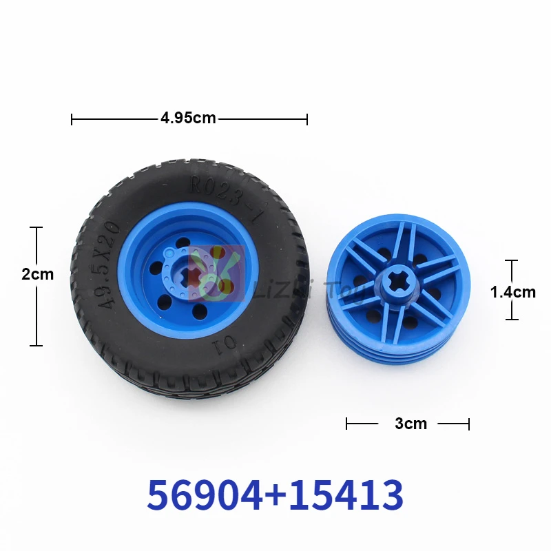 MOC Bricks Technology Wheel 30mm D. x 14mm with Tire 43.2 x 14 Offset Tread Compatible 56904 56898 15413 Building Brick Car Toys