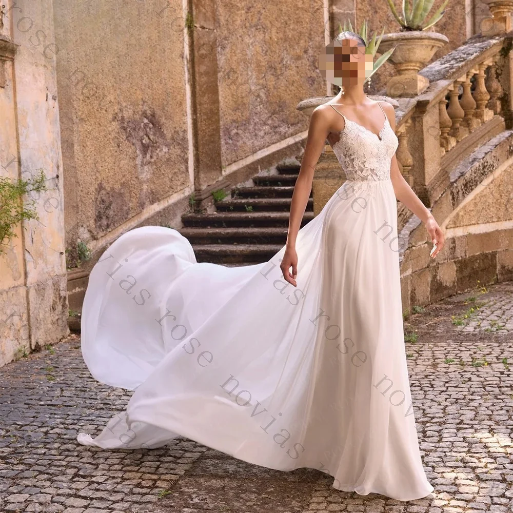 Customized Suspender Lace Waist Cinching Elegant Wedding Dresses 2026 Chiffon Decal A-line Bridal Gown Suitable for The Beach