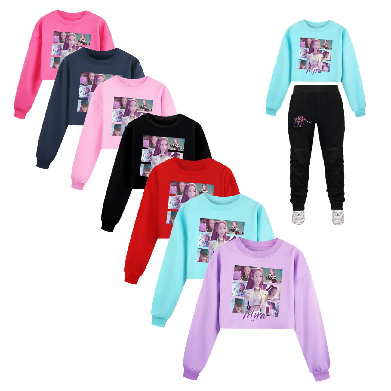

KPop Demon Hunters Huntrix Hoodies Sweatshirts Kids Clothing Sets Boys Girls Tops+Pants 2 Pcs Suits Children Tracksuits Sets