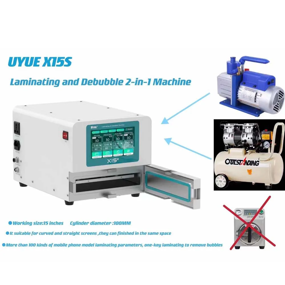 Uyue X15S Intelligent OCA Vacuum Laminating Machine+Autoclave Bubble Remover For 15 Inch LCD Touch Screen Repair Refurbish Tool