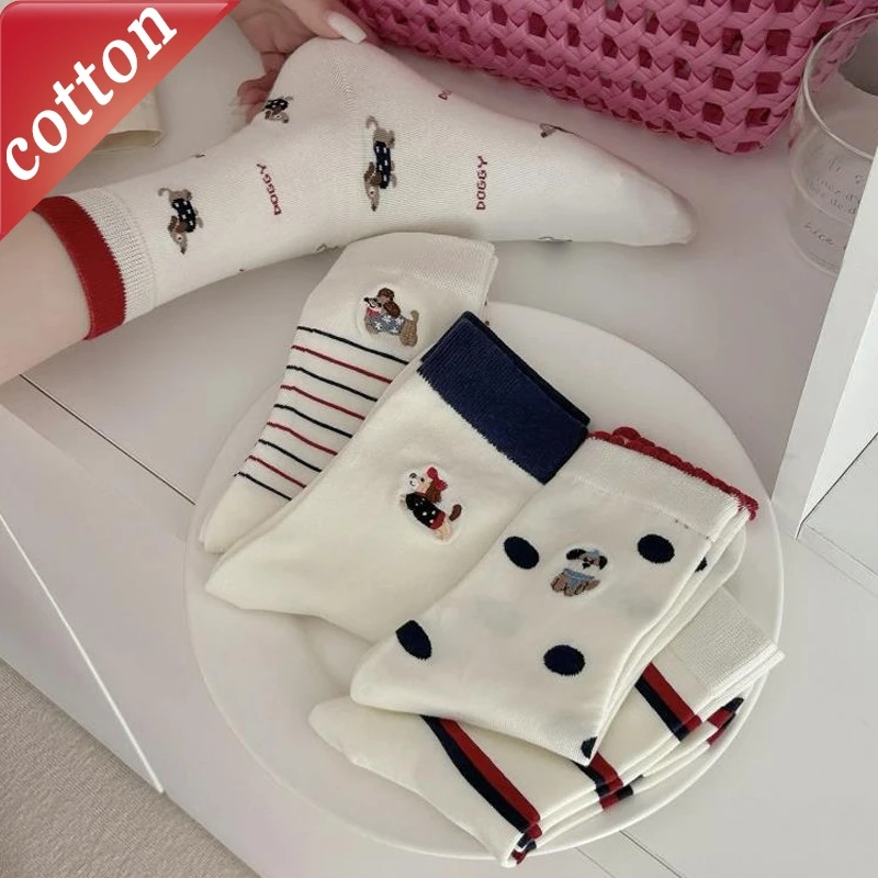 

Women's Socks Korean Cartoon Puppy Kawaii Sweet Cute Casual Comfortable High Quality Breathable Cotton Socks For Girl Wholesale