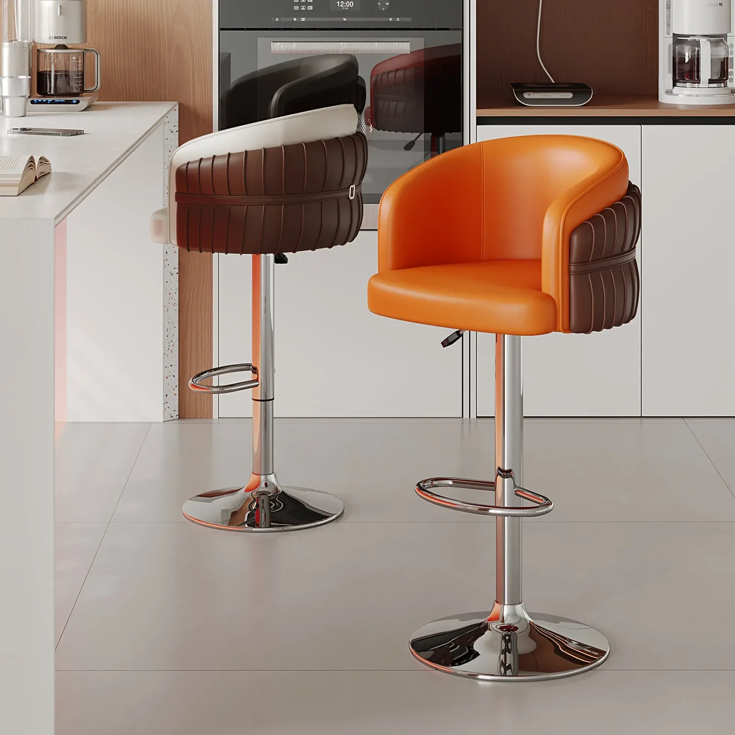 Italian-style height-adjustable bar chair, modern minimalist high stool, home backrest chair, bar cashier front desk swivel chai