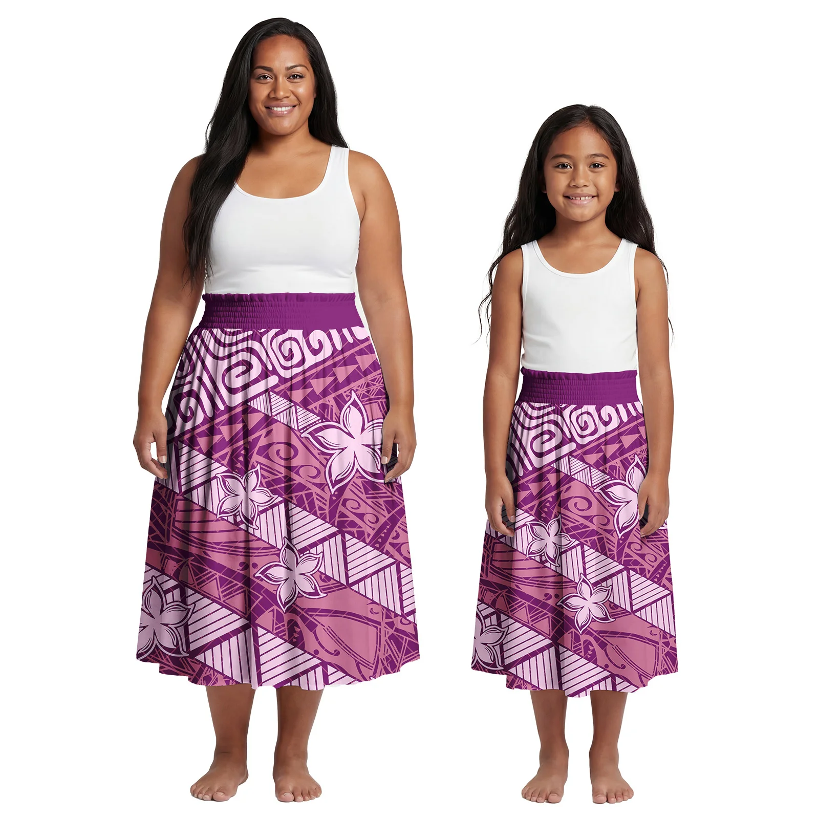 Customized on Demand Mother-Daughter Clothing Samoan Casual Midi Dress Hawaiian Beach Women Wear Polynesian Girls Party Skirts