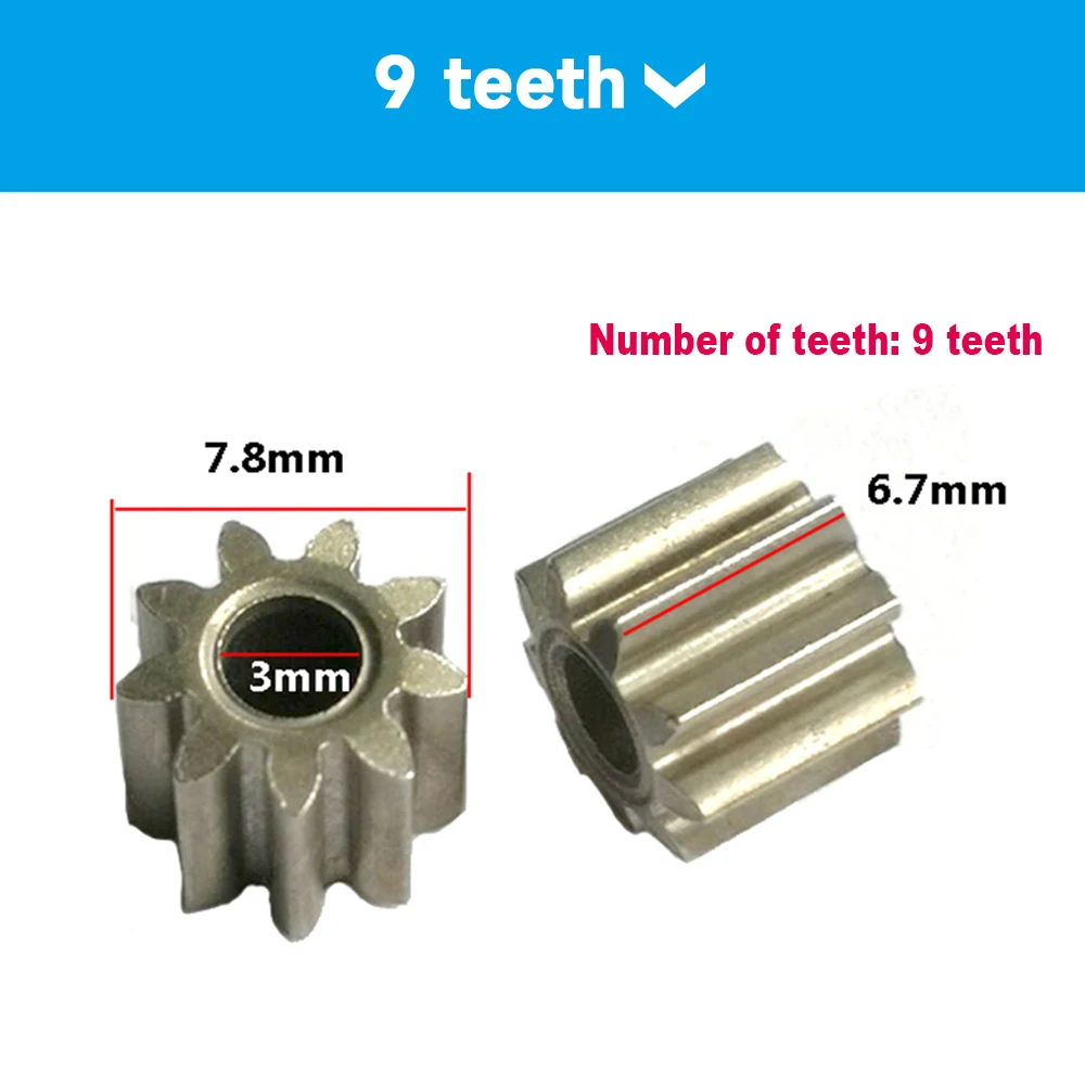 Mini dc engrenagem do motor 9/11/12/13/14/15 dentes, metal substituição engrenagem para 10/12/14.4/16.8/18/21/25v, para o fã, ferramenta home, brinquedo, 1pc