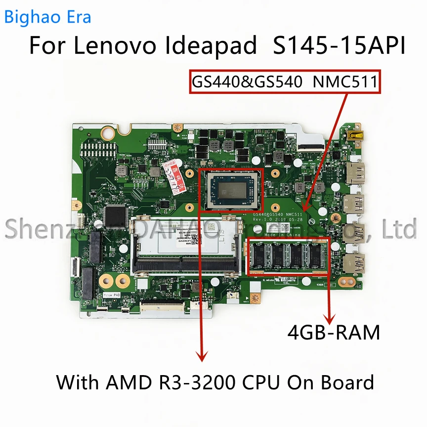 

NMC511 NM-C511 For Lenovo Ideapad S145-15API Laptop Motherboard With 3050U R3-3200 R5 R7 CPU 4GB-RAM Fru:5B20S42802 5B20S42804