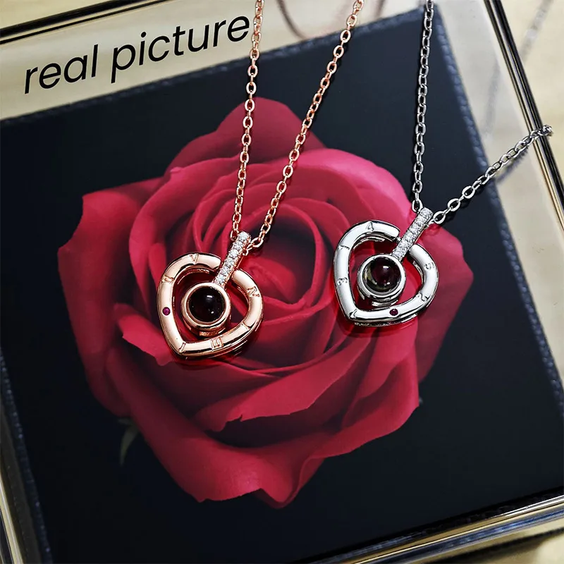 1set Hollow Zircon Love Necklace Female 2025 Valentine's Day Eternal Flower Artificial Flower Gift Box Surprise Jewelry Box