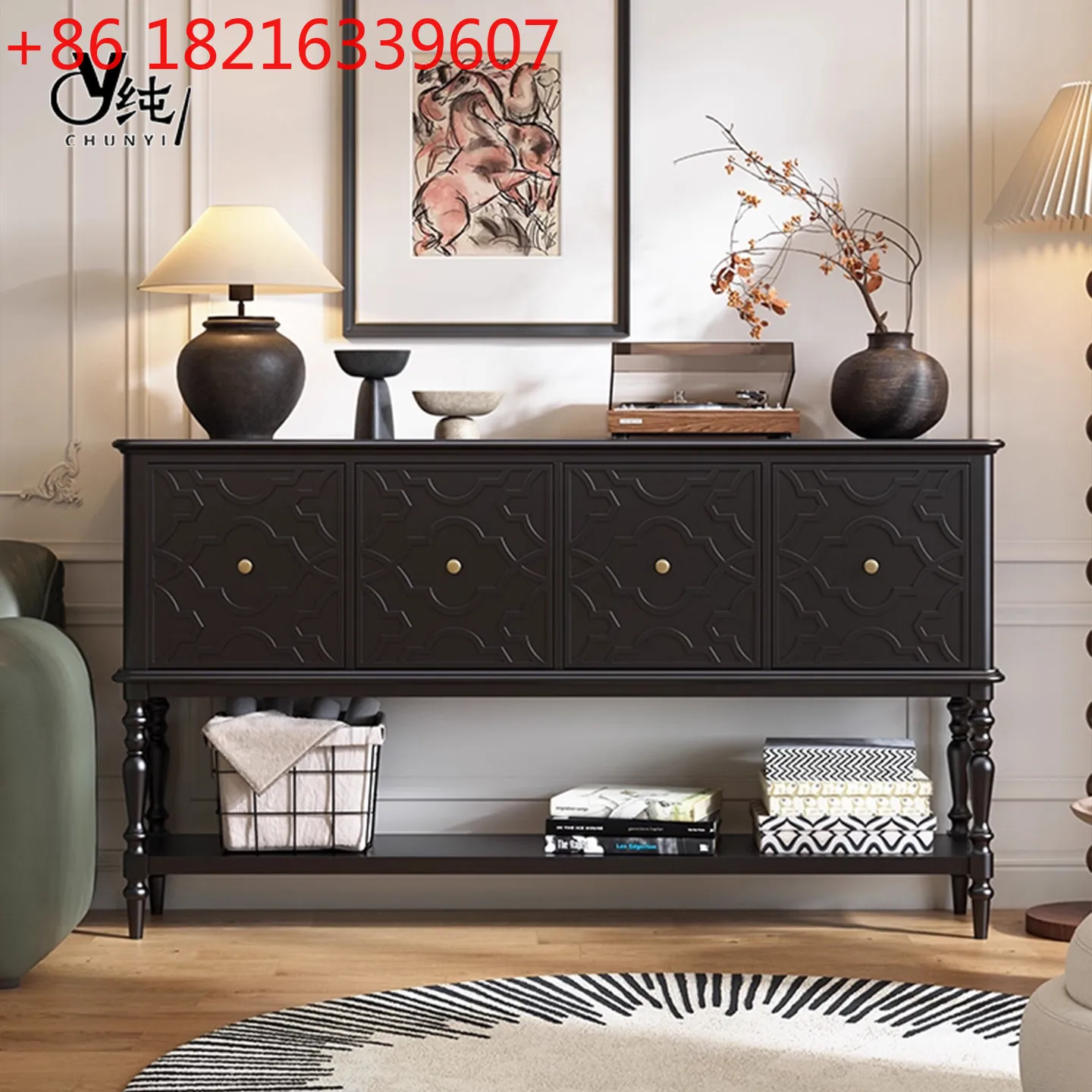 YAOAmerican retro entrance cabinet, living room aisle against the wall, solid wood entrance decorative cabinet, bedroom storage