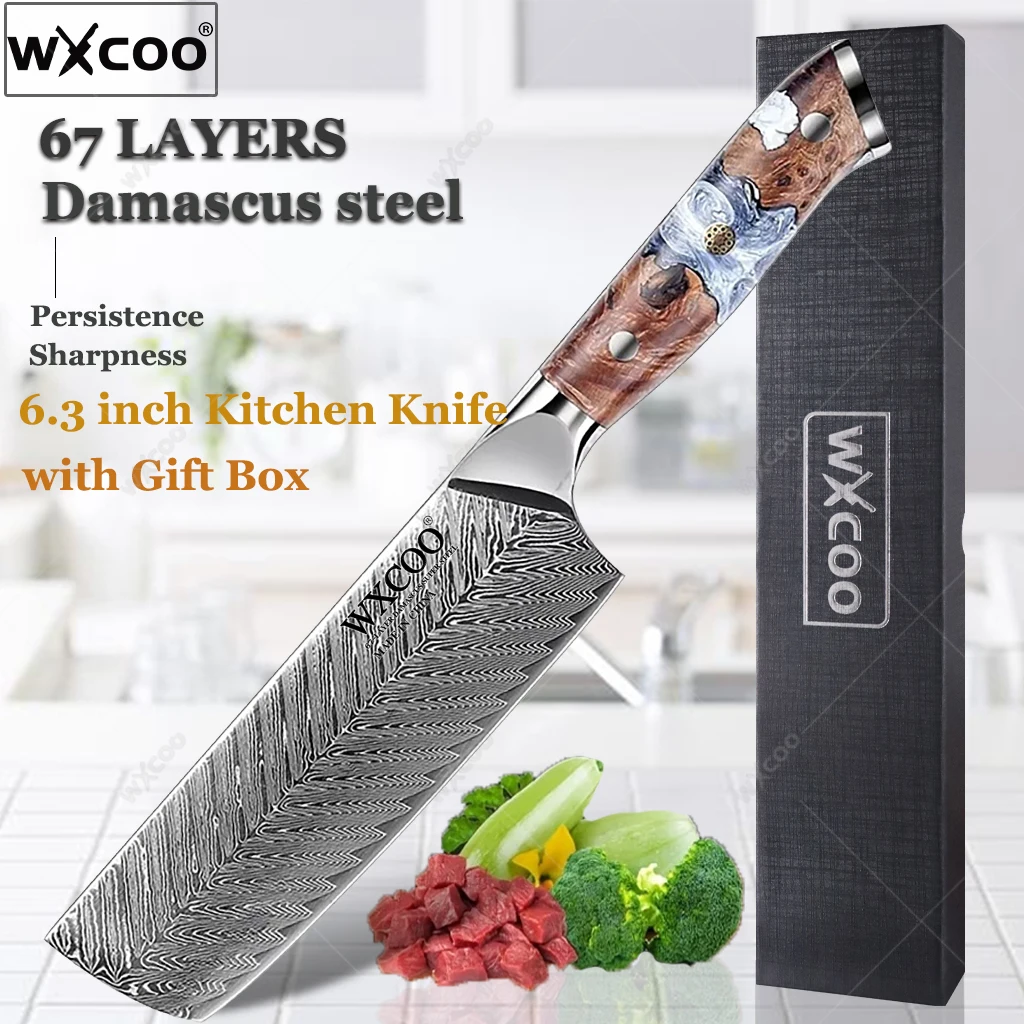 

6,3-дюймовый профессиональный нож Накири, 67 слоев дамасской суперстали, 10 острых ножей для мяса, японский кухонный нож