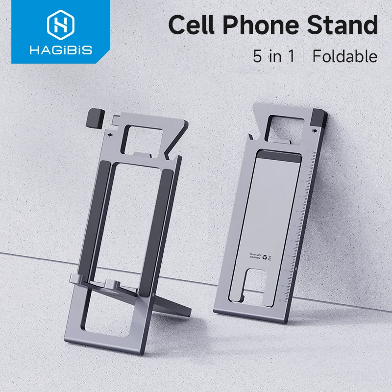 Hagibis Cell Phone Desktop Holder Foldable Metal Phone Stand 5 in 1 Creative bottle opener for iPhone 14 13 12 Pro Max Samsung