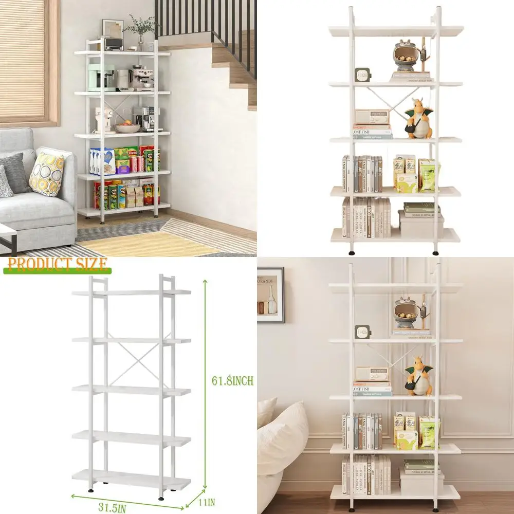 

Книжная полка, 5-ярусная белая деревянная полка для хранения, современный открытый дисплей для хранения книг, органайзер для книг, металлическая книжная полка, стоящее хранилище