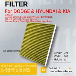 For Hyundai ACCENT 4 TUCSON JM 2.0 ix35 i40 CERATO 2 RIO 2,3 SPORTAGE 3 SL Activated Carbon Cabin Filter CU2336 MK5320P