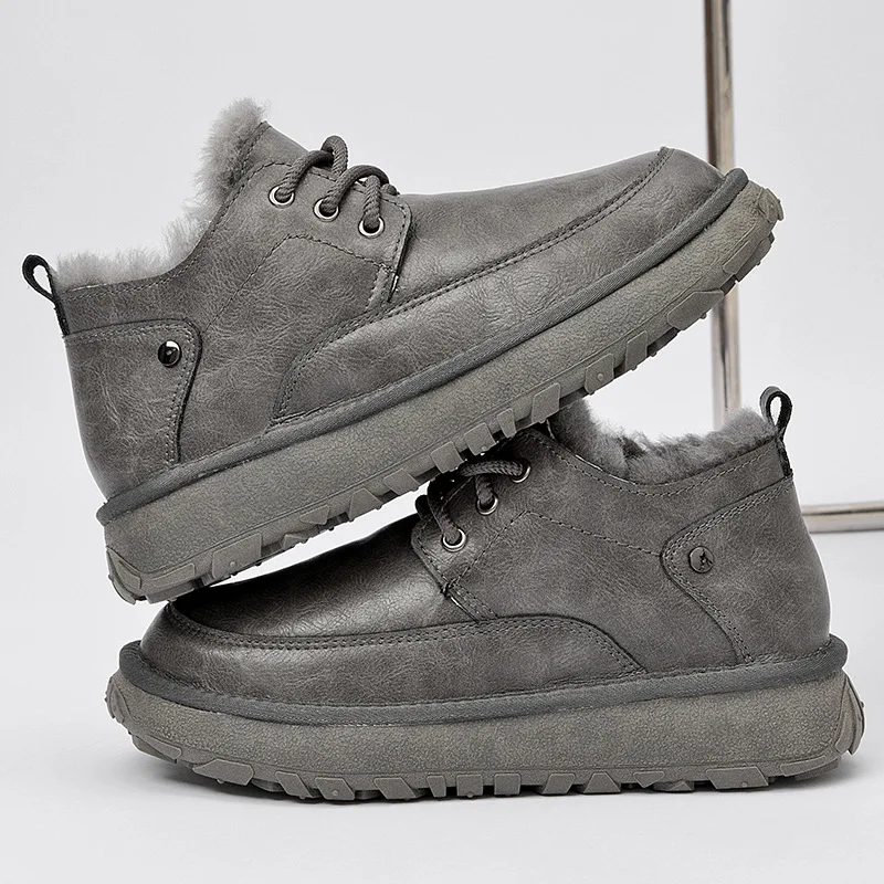 

New sheepskin fur integrated waterproof lace-up snow boots piled and thickened warm Northeast cotton shoes