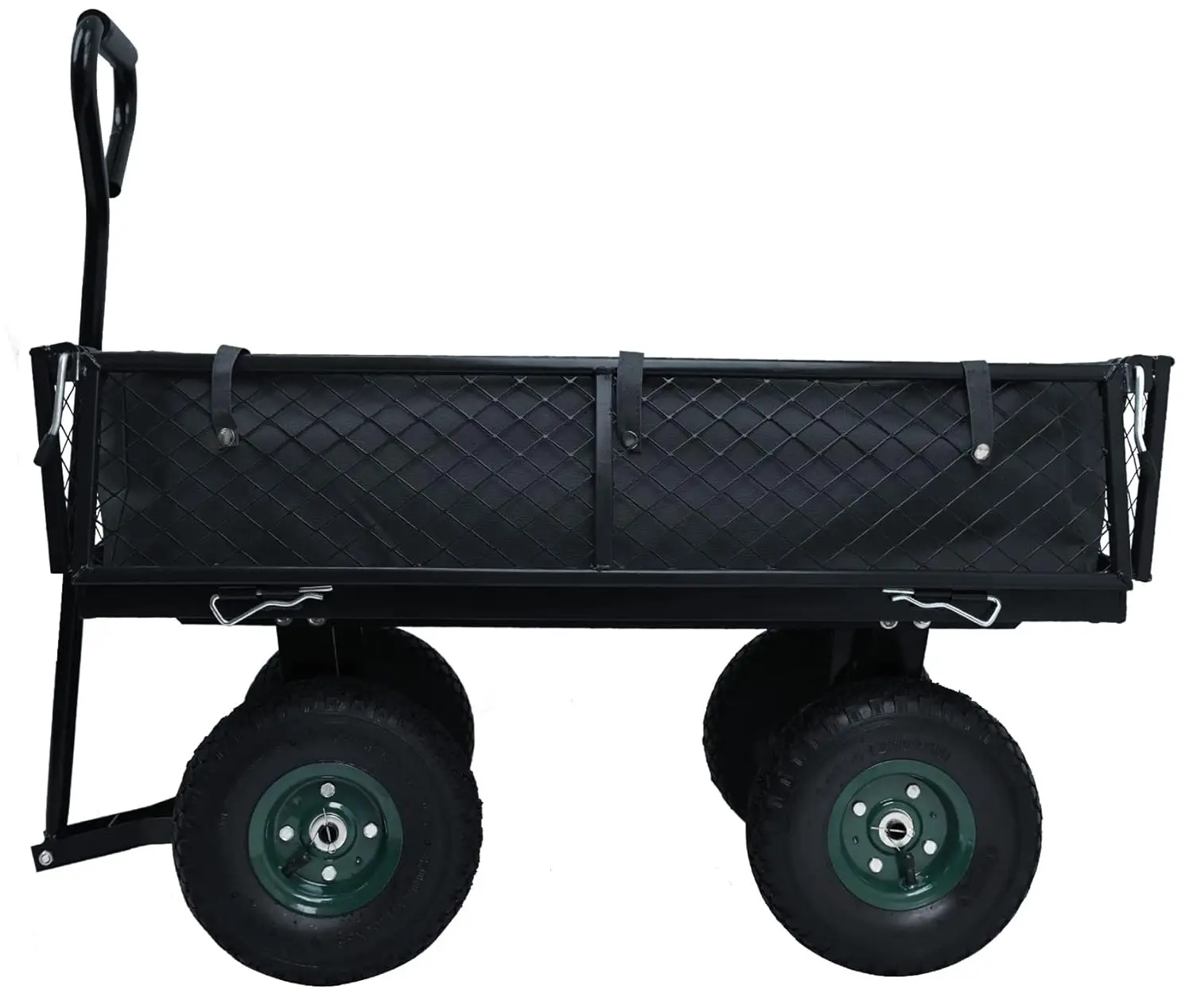 Mesh Steel Folding Utility Wagon, Vagão utilitário preto com lados removíveis, Pneus Pneumáticos 10in, Forro Incluído