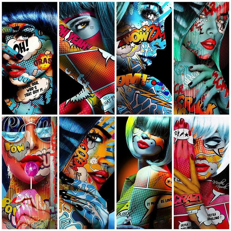 

Graffiti Woman Face Portrait Pop Art Canvas Painting Posters and Prints Street Wall Art Pictures for Living Room Home Decor