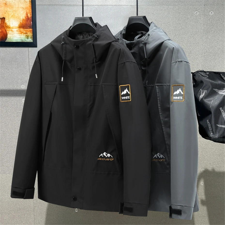 Black Waterproof Windbreak Cargo Jackets Plus Size 12XL Fashion Casual Solid Color Camp Jackets Big Size 12XL Coats Male