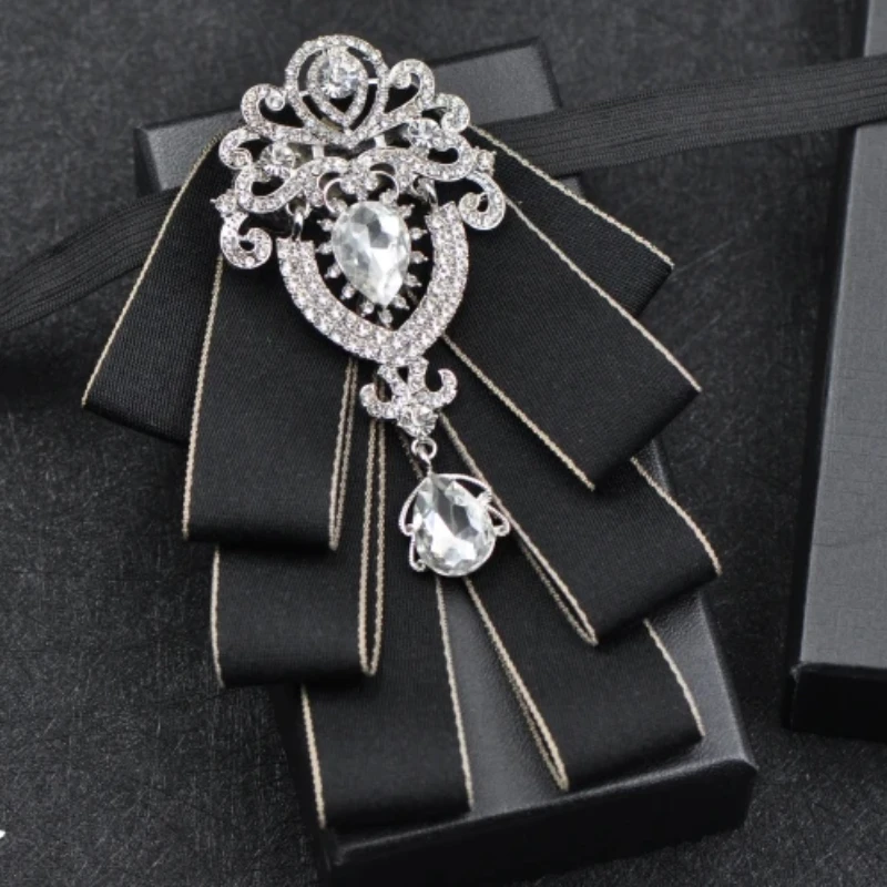 Tkanina Retro Rhinestone muszka brytyjski styl kobiety luksusowy krawat muszki ślubne dodatki odzieżowe dla mężczyzn kobiety koszule krawat — zdjęcie 7