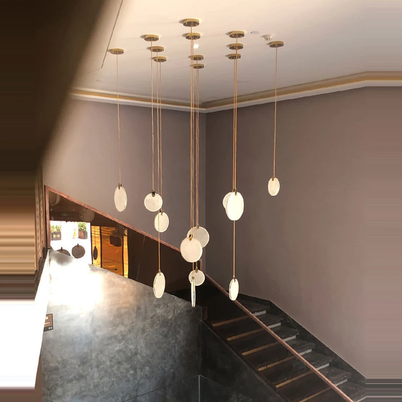 Modern Led Marble Ceiling Chandelier Staircase Living Room Interior Lighting Round Crystal Lamp Villa Long Lamps Free Shipping