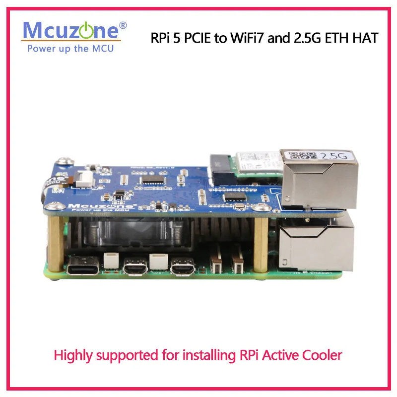 MPW2.5G Raspberry Pi 5 PCIE to WiFi7 and 2.5G ETH HAT,M.2 E key interface, support WiFi7, WiFi6, WiFi5