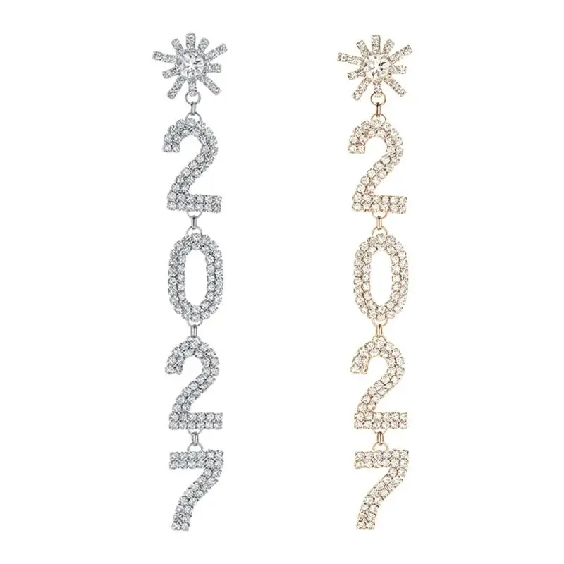 Long Drop Statement Earrings with 2027 Dangle for Dress-Up Outfits