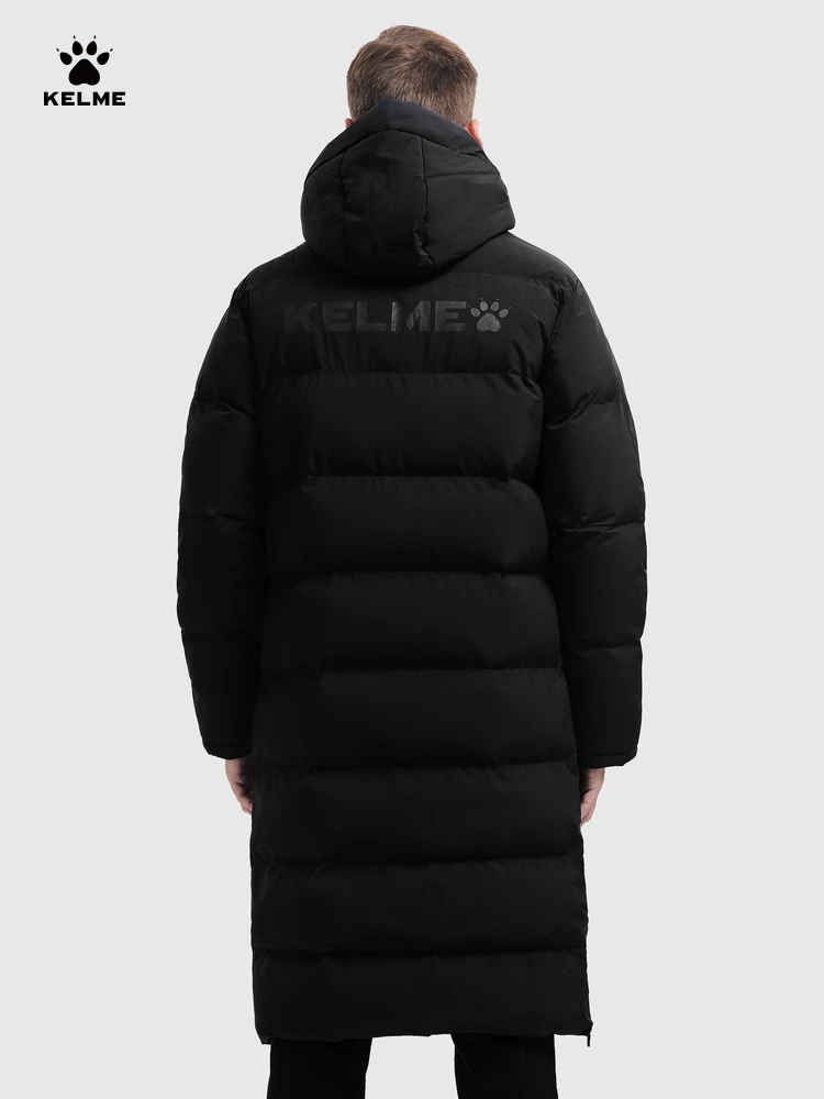 KELME Men Winter Jacket Long Sports Training Hooded Coat Outrwear Warm Silk Cotton Windproof Cotton Clothing пуховик женский