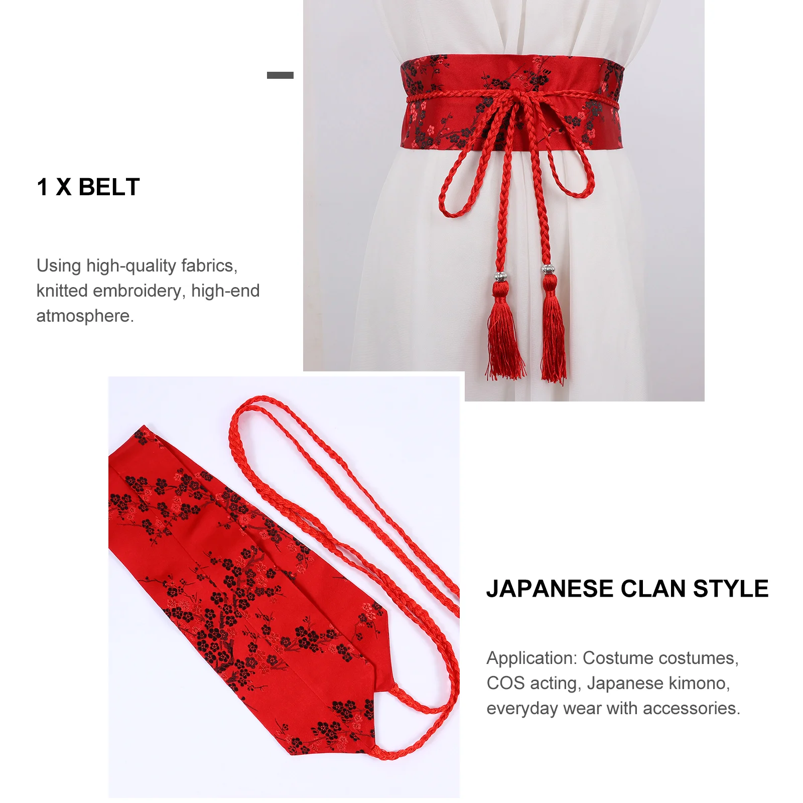 Kimono Girdle Belt Ethnic Waist Wristband for Women Fabric Clothes Accessory Bride Tassel Waistband