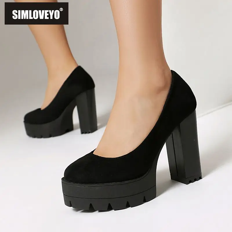 

Женские туфли-лодочки SIMLVOEYO с круглым носком, на массивном каблуке 11 см и платформе 3,5 см, сексуальные, для свиданий и банкетов, большие размеры 44, 45, 46
