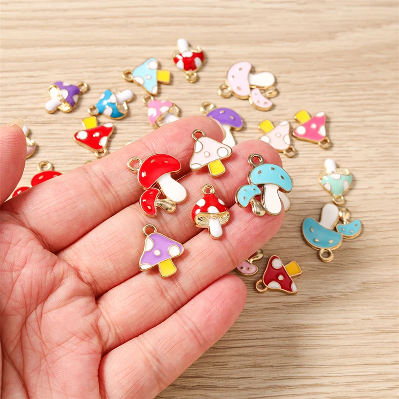 10pcs Cute Mix Enamel Food Mushroom Charms Pendants for Making Drop Earrings Necklaces Bracelets DIY Crafts Jewelry Accessories