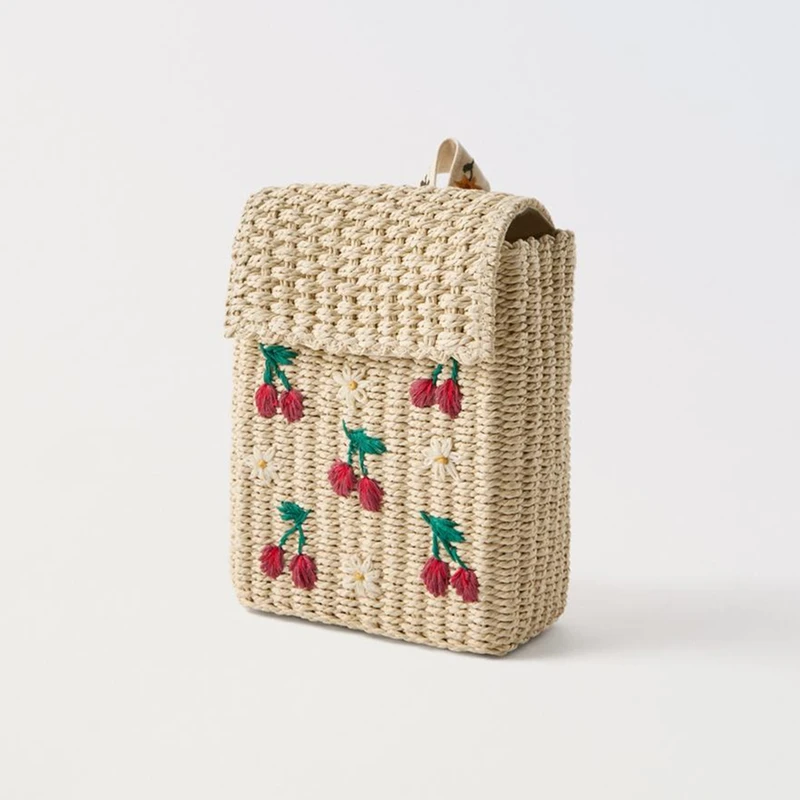 

Hanrted Summer Cherry Embroidered St Weaving oulder Bag Women's Beach Casual Sle Small Size Floral Pattern Bag