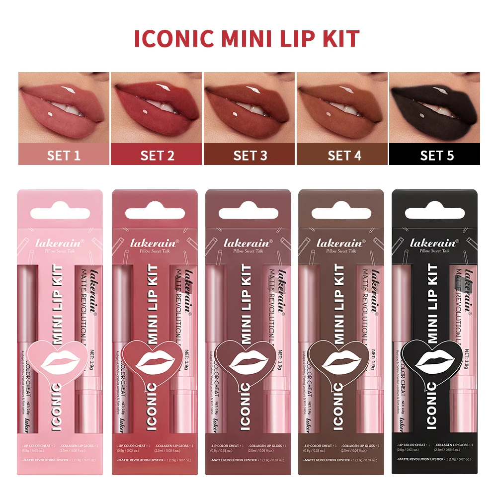 3 pz Rossetto Lipliner Penna Lipgloss Set Matita per labbra altamente pigmentata e burro Tazza antiaderente Lucidalabbra Lucidalabbra impermeabile