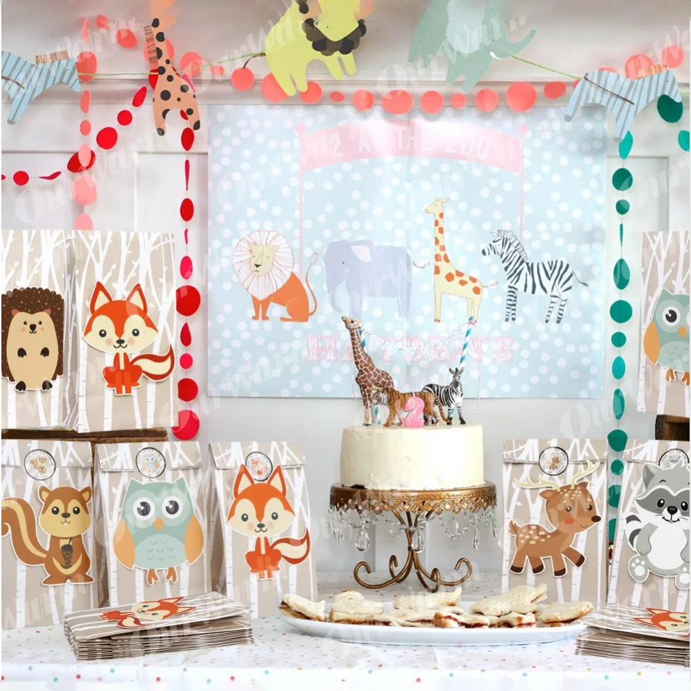 12 STKS Jungle Themafeest Verjaardagsfeestje Decoraties Kids Safari Papieren Geschenkzakken Snoep Zakken Doos Baby Douche Verpakking Zak