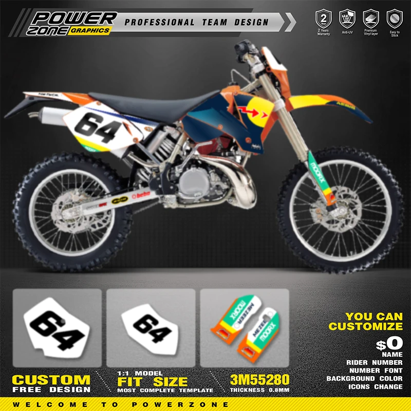 

Мотоцикл PowerZone для KTM SX SXF 2001 2002 EXC XCW Enduro 2001 125 250 300 350–500cc Комплект наклеек с графикой команды 01